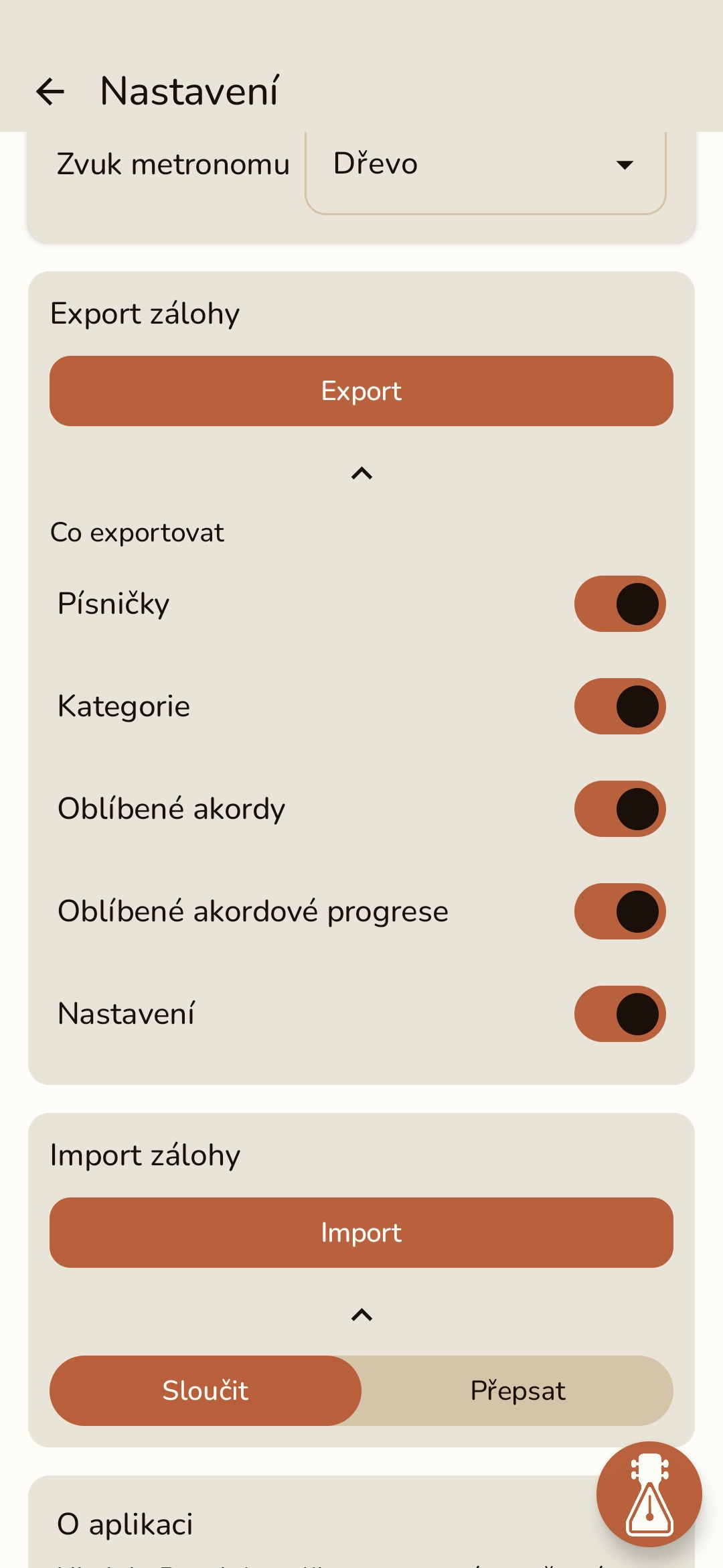 Screenshot zálohy a přenosu v Ukulele Pouch